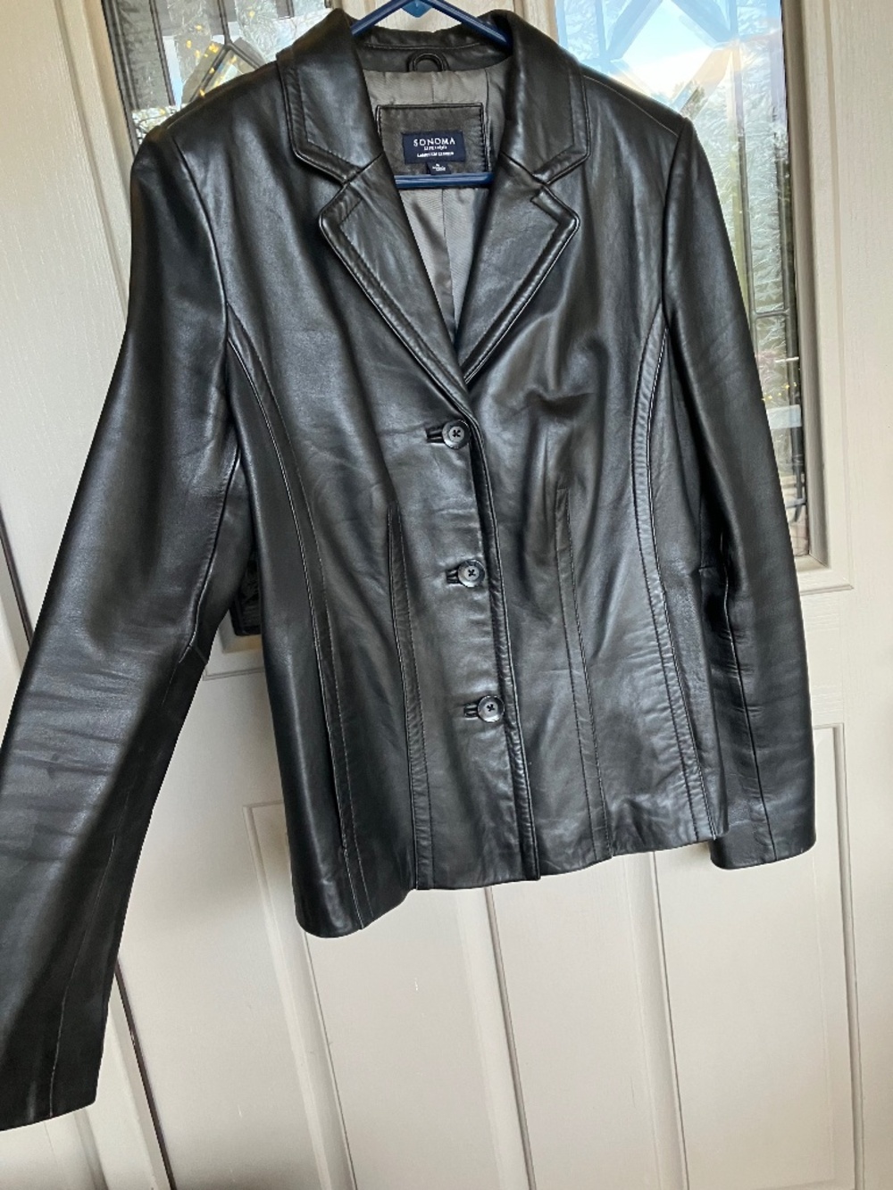 GENUINE LAMBSKIN LEATHER BLAZER, WOMENS SIZE SMALL, BLACK, FULLY LINED